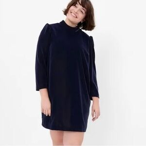 GAP Puff Sleeve Mockneck Velvet Mini Dress in Navy Blue sz M